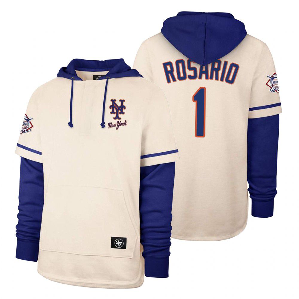 Men New York Mets #1 Rosario Cream 2021 Pullover Hoodie MLB Jersey->customized mlb jersey->Custom Jersey